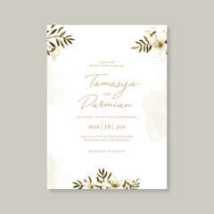 Elegant wedding invitation template with floral watercolor