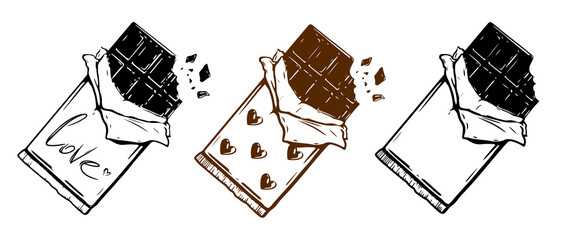 open chocolate bar hand drawn vector illustration