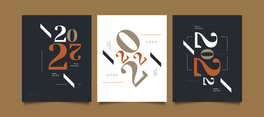 Happy New Year 2022 Poster Set Design with Elegant and Minimalist Style. New Year Celebration Design Template for Flyer, Poster, Brochure, Card, Banner or Postcard