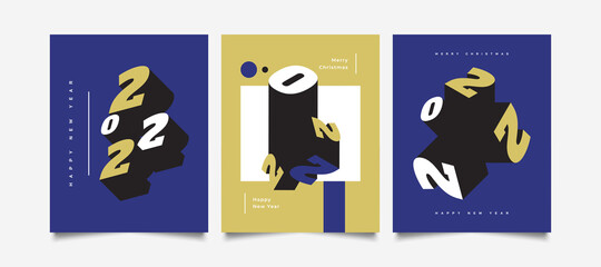 Fototapeta premium Happy New Year 2022 Poster Set Design with 3D and Minimalist Style. New Year Celebration Design Template for Flyer, Poster, Brochure, Card, Banner or Postcard