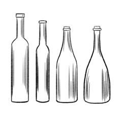 Contour image of a bottle on a white background. Wine bottle, whiskey, vodka, brandy