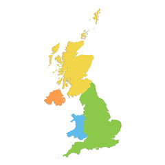 Naklejka premium United Kingdom map, administrative division, separate individual regions, color map isolated on white background, blank