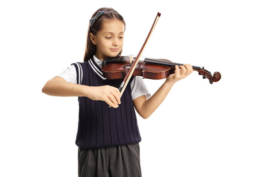 Beautiful young schoolgirl in a uniform playing a violin - Powered by Adobe