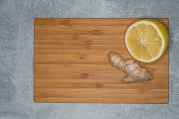 lemon on wooden board