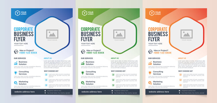 Corporate Business Flyer geometric hexagon poster brochure cover design modern layout vector template in A4 size