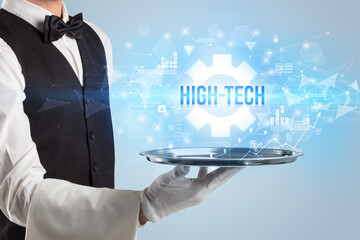 Waiter serving new technology concept