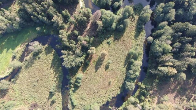 Aerial view of Czarna Hancza (Black Hancza) river in Poland