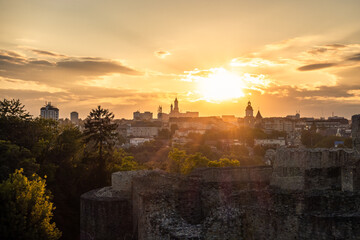 sunset over the Suceava city in Romania