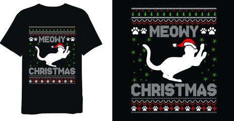 Merry Christmas t-shirt design, Ugly sweater, Funny Christmas t-shirt design, cat t-shirt