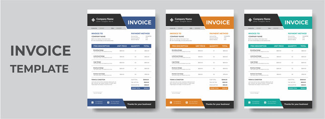 Minimal Corporate Business Invoice design template vector illustration bill form price invoice. Creative invoice template vector. business stationery design payment agreement design template