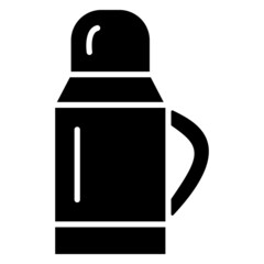 The usual simple thermos for eating and drinking outside. Thermos for hot drinks. Vector icon, glyph, isolated