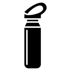 Thermal bottle for hot and cold drinks. A bottle with a lid and a device for safe drinking outside. Vector icon, glyph, isolated
