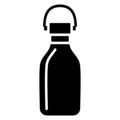 Bottle with a handle on the lid for easy carrying. Sealed thermal bottle for hot and cold drinks. Vector icon, glyph, isolated