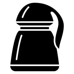 A thermos with a unique design and a convenient handle for use. Airtight, roomy thermos for carrying food and drinks. Vector icon, glyph, isolated