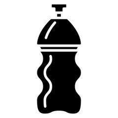 A thermal bottle with a protective flap against overflow. Shaped beverage bottle.Vector icon, glyph, isolated