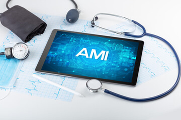 Close-up view of a tablet pc with medical abbreviation