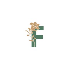 Letter F icon with lily beauty illustration template