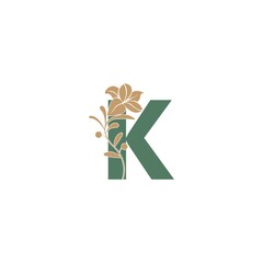 Letter K icon with lily beauty illustration template