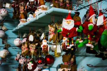 Christmas decorations on sale in a garden centre, near Lacock, England