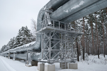 pipeline in the forest in winter. in the photo, the pipeline against the background of a winter...