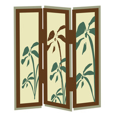 hand drawn asian screens with flower paintings on white background.