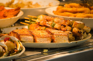 Seafood platter display at a seafood restaurant.