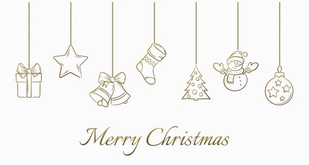 Naklejka premium hand drawn christmas greeting card. gift, snowman, sock, star and bells. illustrations for christmas design