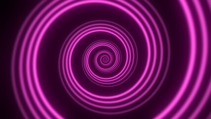 Travel through abstract neon spiral tunnel. Glow wormhole background