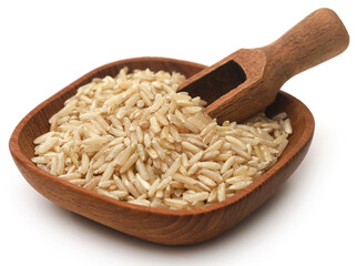Uncooked brown rice over white