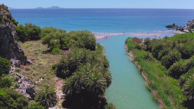 Crete island Preveli beach tourist destination and travel landmark. Greece