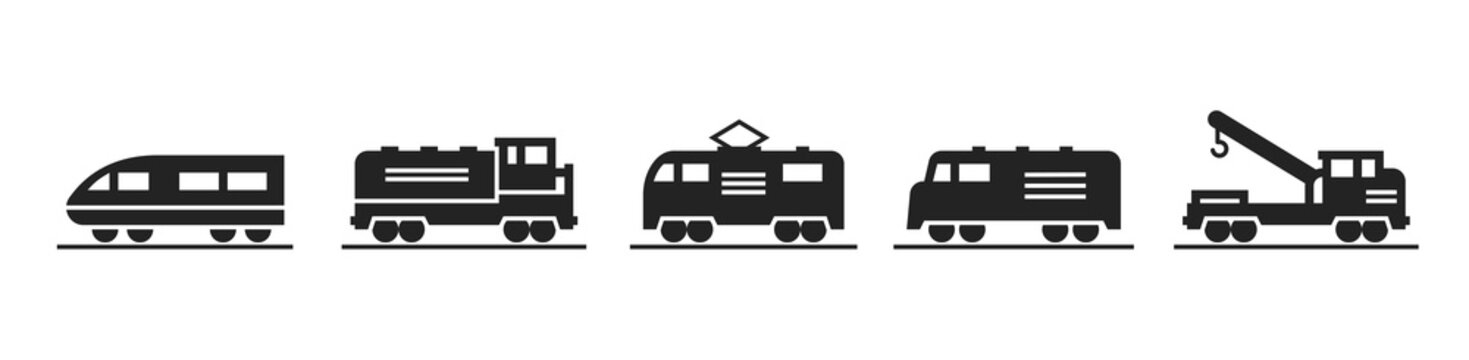 train icon set. railway transport and locomotive symbols