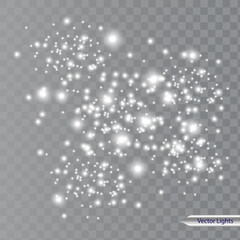 The dust sparks shine with special light. Vector sparkles on a transparent background. Christmas light effect. Sparkling magical dust particles.