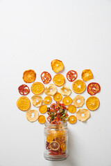 Assortment of Healthy and Tasty Dry Fruits on a White Background.