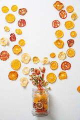 Assortment of Healthy and Tasty Dry Fruits on a White Background.