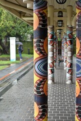 Waiting shed posts hand painted with beautiful abstract designs