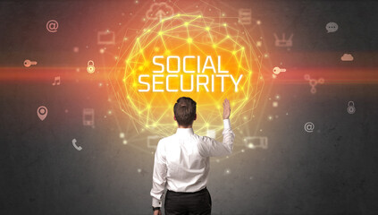 Rear view of a businessman, online security concept