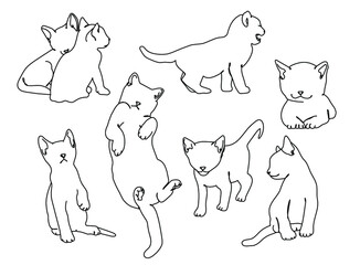 Kittens Monoline Vector Illustration Set