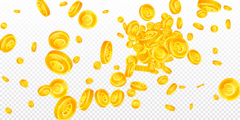 European Union Euro coins falling. Flawless scattered EUR coins. Europe money. Terrific jackpot, wealth or success concept. Vector illustration.