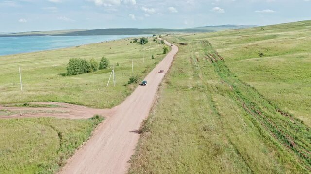 Beautiful lakes Shira and Bele, rivers and lakes of Khakassia, Aerial view, drone, Russia