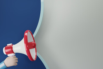 Red megaphone loudspeaker. Magaphone with copy space for texts or message. 3d render illustration. - obrazy, fototapety, plakaty