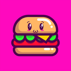 cute burger food character vector