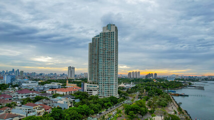 Aerial view of Ancol Beach, North Jakarta. JAKARTA - Indonesia. 