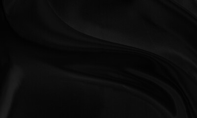 Black gray satin dark fabric texture luxurious shiny that is abstract silk cloth background with patterns soft waves blur beautiful.