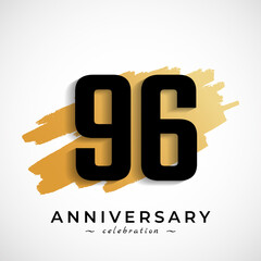 96 Year Anniversary Celebration with Gold Brush Symbol. Happy Anniversary Greeting Celebrates Event Isolated on White Background - obrazy, fototapety, plakaty