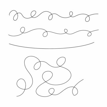 Curls abstract scribble with hand drawn line. Doodle decorative curls, swirls, flourishes and text calligraphy dividers collection. Simple vintage elements isolated on white background for design.