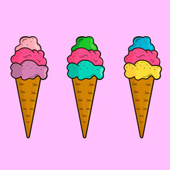 Set of vectors. Bright, tasty, cute ice cream
