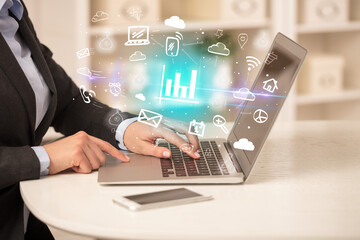 Businessman working on laptop with new business concept