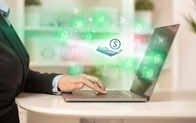 Businessman working on laptop with new business