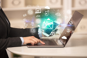 Businessman working on laptop with new business concept