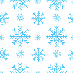 Naklejka na ściany i meble Cute Christmas seamless pattern with snowflakes isolated on white background. Happy new year wallpaper and wrapper for seasonal design, textile, decoration, greeting card. Hand drawn prints and doodle